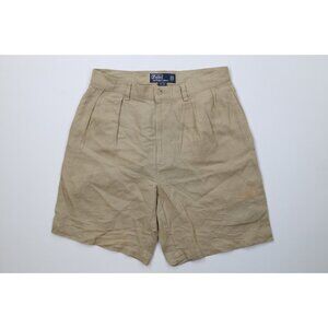 Vintage 90s Ralph Lauren Mens 32 Distressed Linen Above Knee Chino Shorts Beige